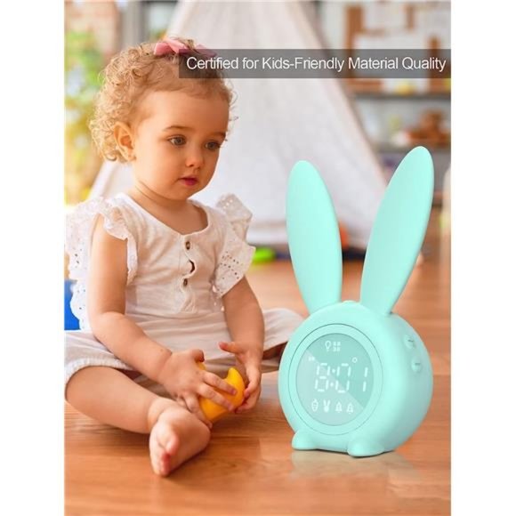 Bunny Kids Alarm Clock - Digital Wake Up Clock with Dimmable Ambient Lighting - Picture 6 of 6